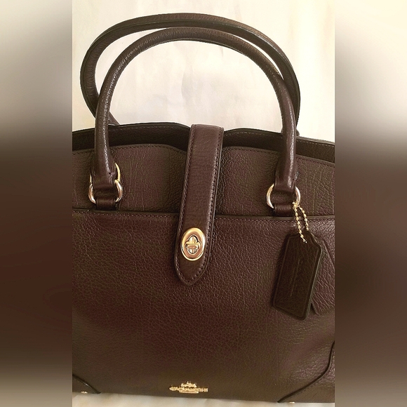 NEW!! COACH "MERCER" BURGUNDY LEATHER DOUBLE HANDLE SATCHEL BAG / PURSE - NWOT - Picture 2 of 13